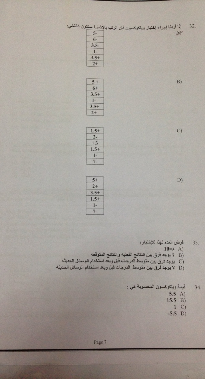 اسئلة مادة الإحصاء الاجتماعي soc 213 انتساب الفصل الدراسي الأول 1435هـ نموذج (b)