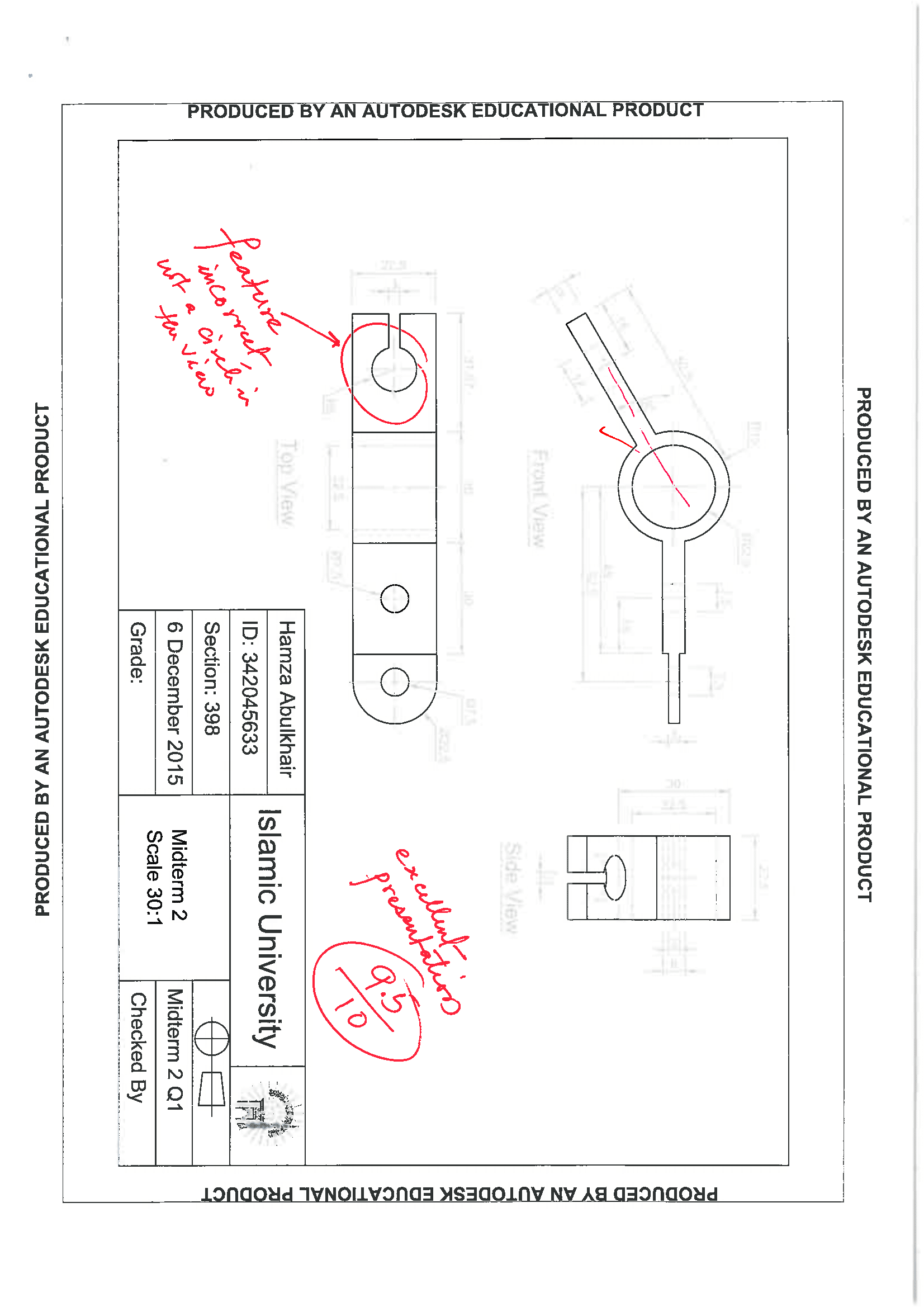 Midterm Exam 2 for Mechanical Engineering Drawing 2015