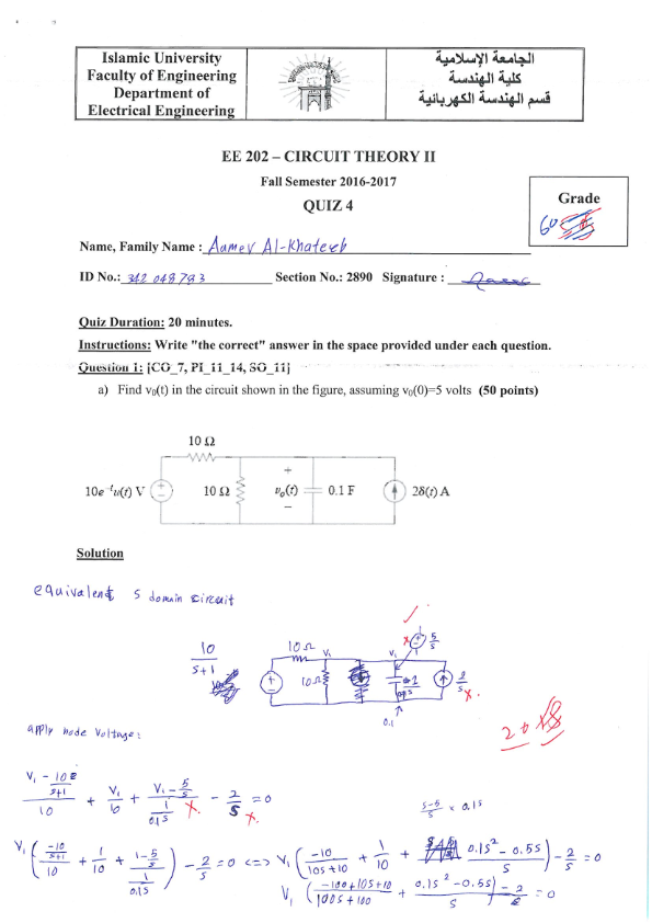 Quiz 4 Circuit Theory 2 fall semester 2017