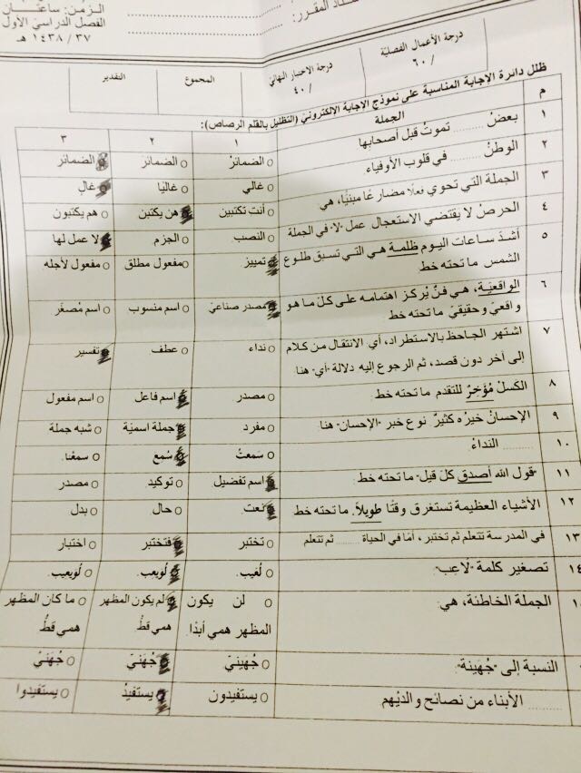 اختبار عرب 101 المهارات اللغوية 1438